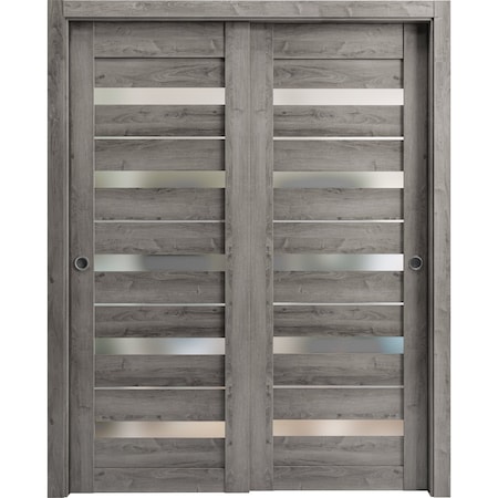 Sartodoors Sturdy Barn Door 36 x 80in, Matte Black Clear Glass, 6.6FT Rail Hangers Heavy Hardware Set LUCIA2166BD-B-BLK-36